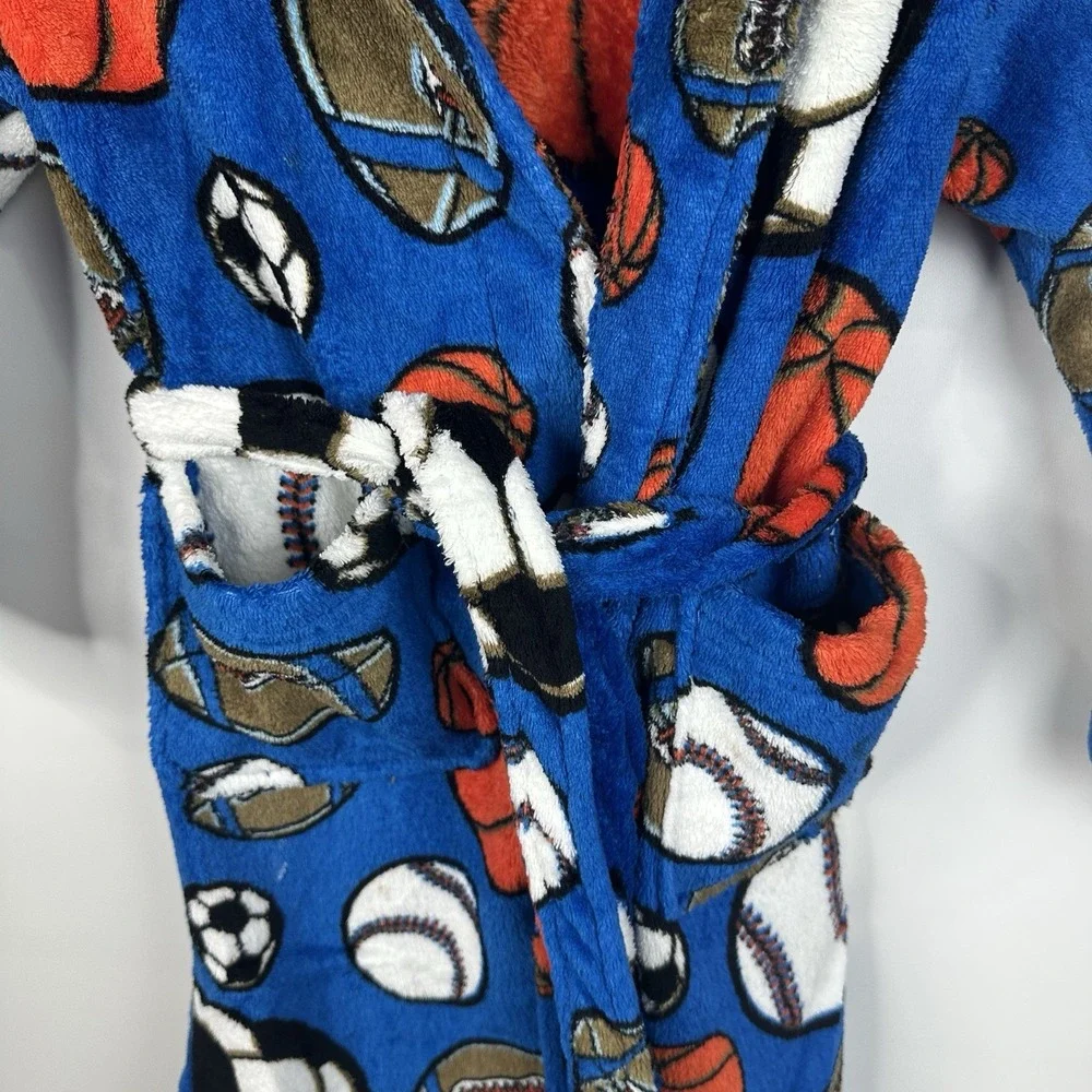 Joe Boxer Sports Theme Football Soft Fleece Bath Robe Youth Medium 8 Blue Pocket